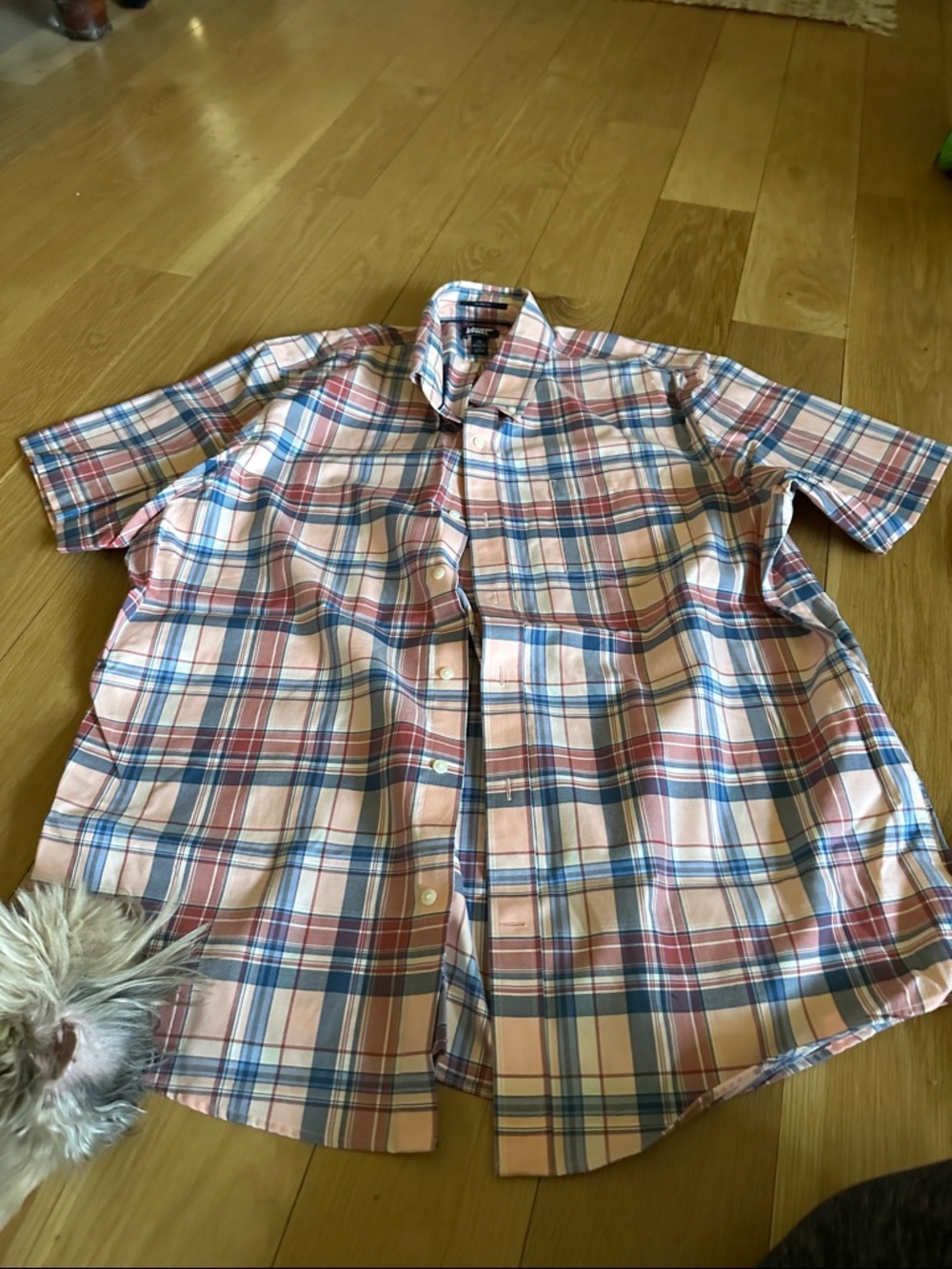 Lands' End Short-Sleeve Plaid Button-Down Shirt - Pink & Blue